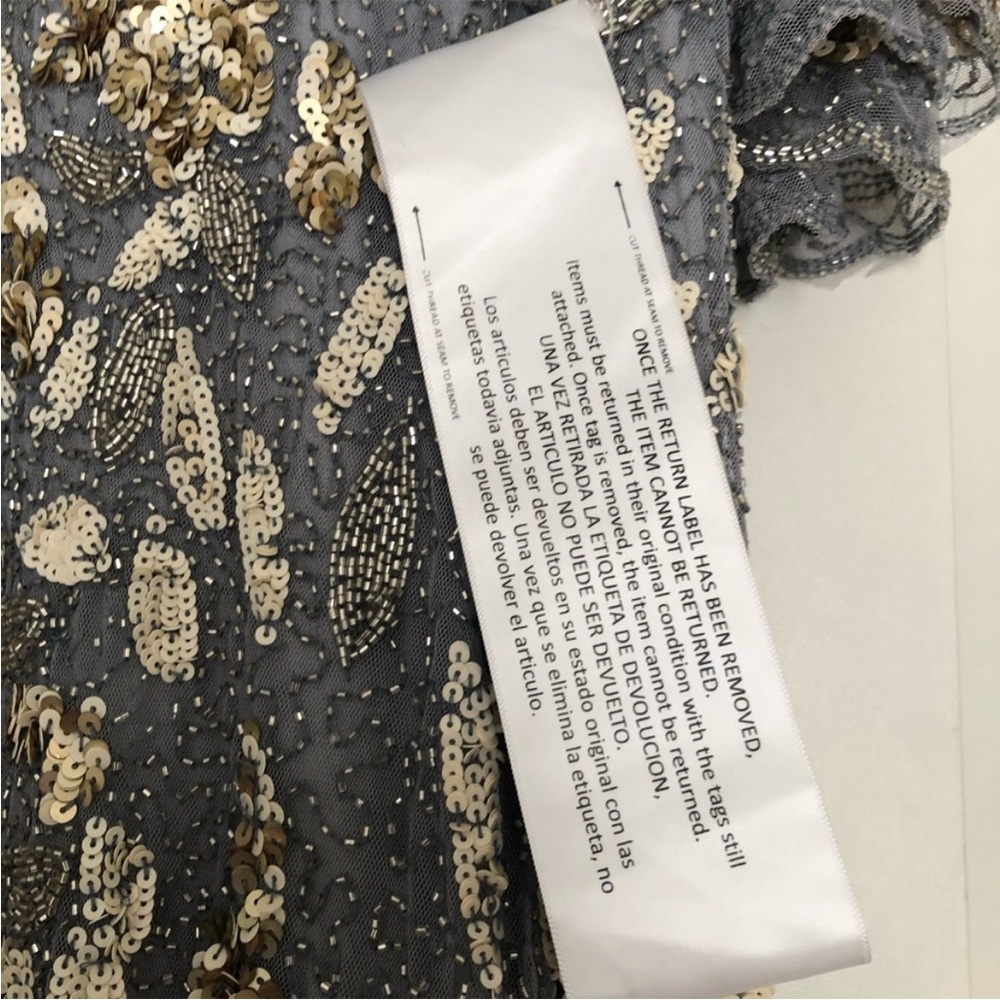 MAC DUGGAL PLATINUM GOLD FLOUNCE SLEEVE SEQUINED GOWN 20 - Picture 6 of 6